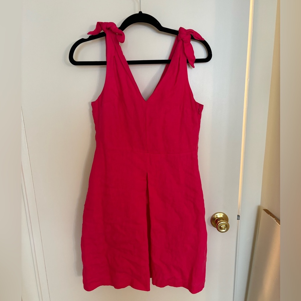 Hot pink Sleeveless Tie-Shoulder Dress in Linen